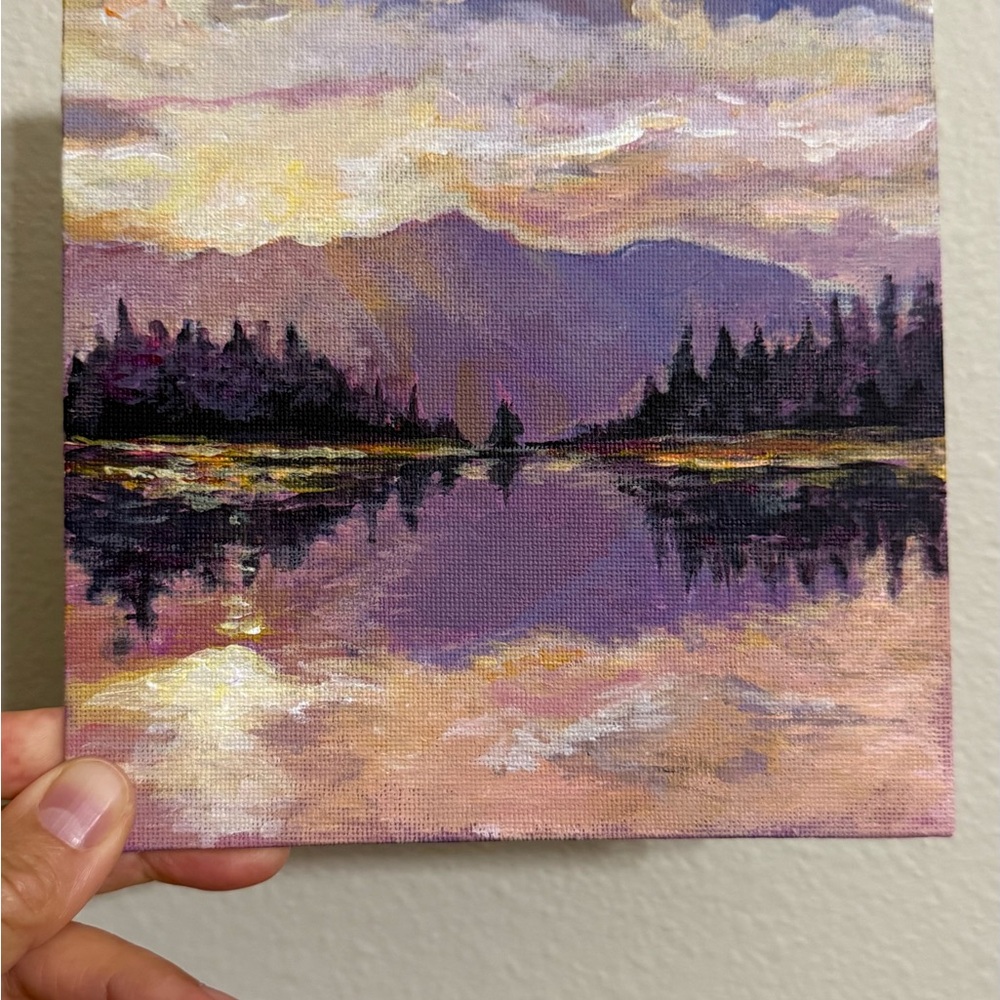 Original Acrylic Tranquil Mountain Reflection Canvas Painting